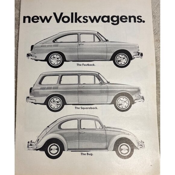 1960s Volkswagen Advertisement Double Page Fastback Squareback & Bug Models - Picture 1 of 12